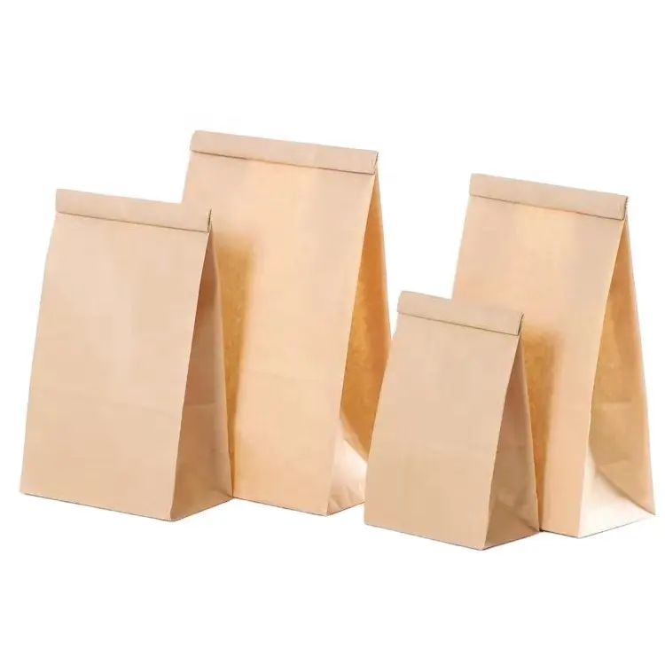 पर्यावरण के अनुकूल कस्टम भूरा छोटा बिना हैंडल वाला चौकोर कॉफी फूल चाय खाद्य पैकेजिंग क्राफ्ट पेपर बैग आपके अपने लोगो प्रिंट के साथ