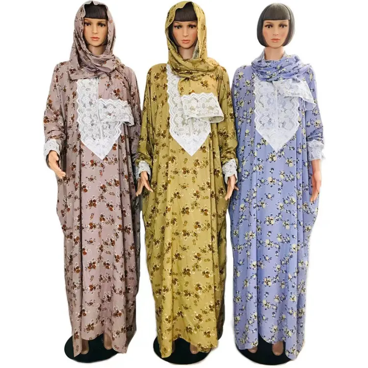उच्च गुणवत्ता मध्य पूर्व इस्लाम प्रार्थना कपड़े सऊदी अरब मुस्लिम महिलाओं लड़कियों फीता Abaya पोशाक के लिए प्रार्थना के साथ दुपट्टा हिजाब
