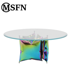 Msfn Nhà Máy Bán Hàng Trực Tiếp Thép Không Gỉ Cơ Sở Bàn Cà Phê Rõ Ràng Glass Vòng Top Tương Lai Nghệ Thuật Phòng Khách Trung Tâm Bảng - Product Image 1