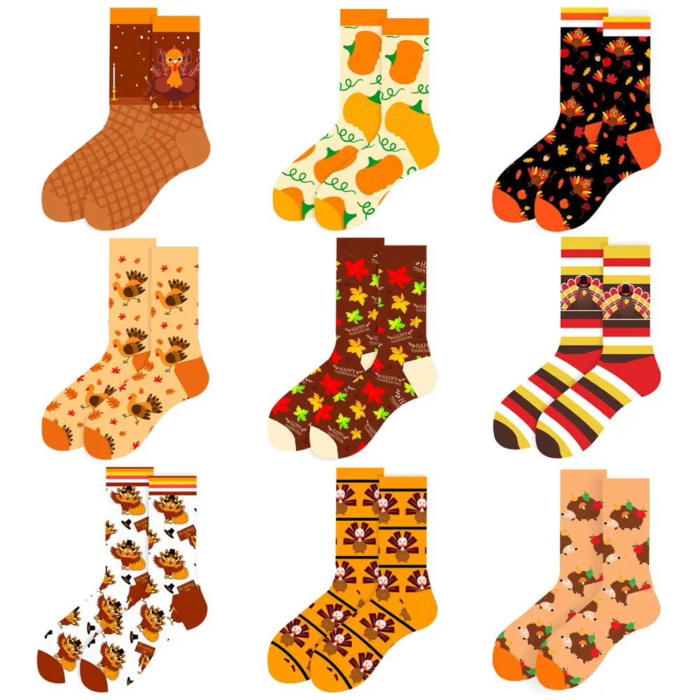 2023 осенне-зимние новые смешные носки на День Благодарения, высококачественные мужские носки с листьями индейки, хлопковые спортивные носки унисекс