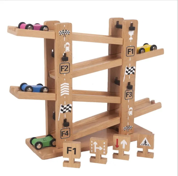 Planeur d'assemblage en bois transfrontalier pour enfants, nouveau style amusant en bois assemblé jouet de voiture sur rail à quatre couches