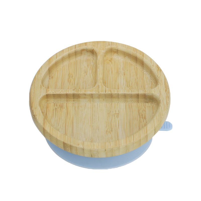 Assiette ronde à ventouse en bambou M-539#(Mousse de mer)