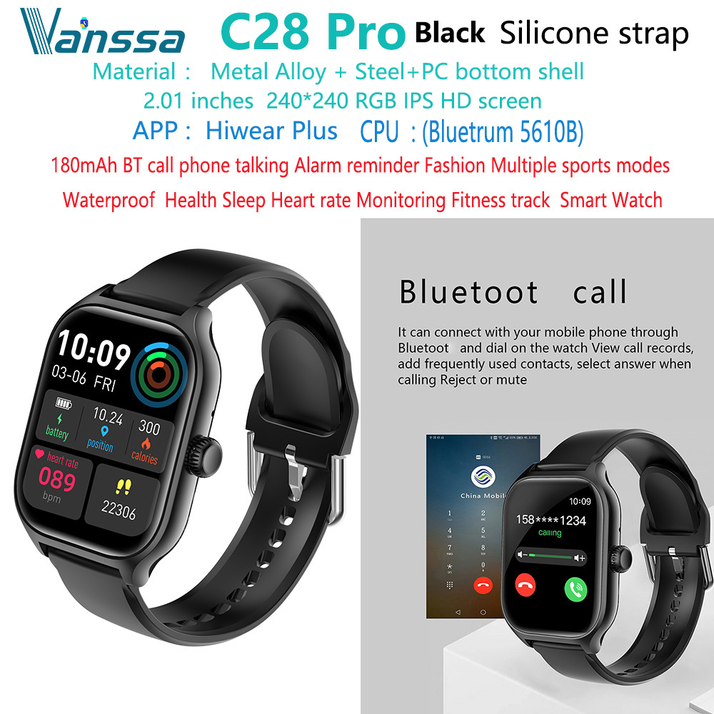 Reloj inteligente negro C28-Pro-sport-fitness