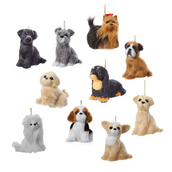 Figura animale personalizzata natale Mini giocattoli Set cucciolo di cane Pet pelliccia animali modello di natale peluche cane ornamenti per decorazioni per la casa