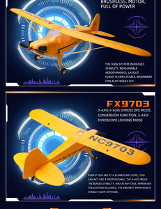 Hoshi เครื่องบินบังคับวิทยุ FX9703แบบไร้แปรง J3 6แกน3D เครื่องบิน <span class=keywords><strong>RC</strong></span> ปีกคงที่สีเหลืองต้อนรับ - Product Image 4