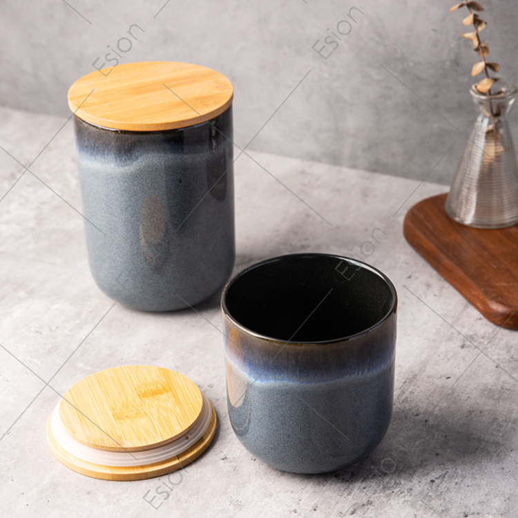 factory wholesale reactive glaze stoneware jar nordic kitchen ceramic Storage jar Food Container with bamboo lid
