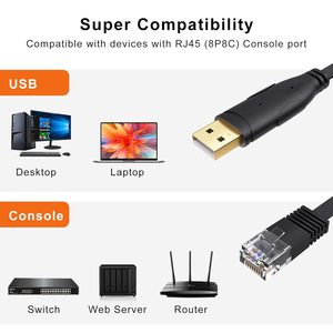 USBコンソールデバッグシリアルケーブル4 FT USBイーサネットアダプターFT232RLチップブラックPVCジャケットUSB RJ45コンバータコンピュータ用 - Product Image 4