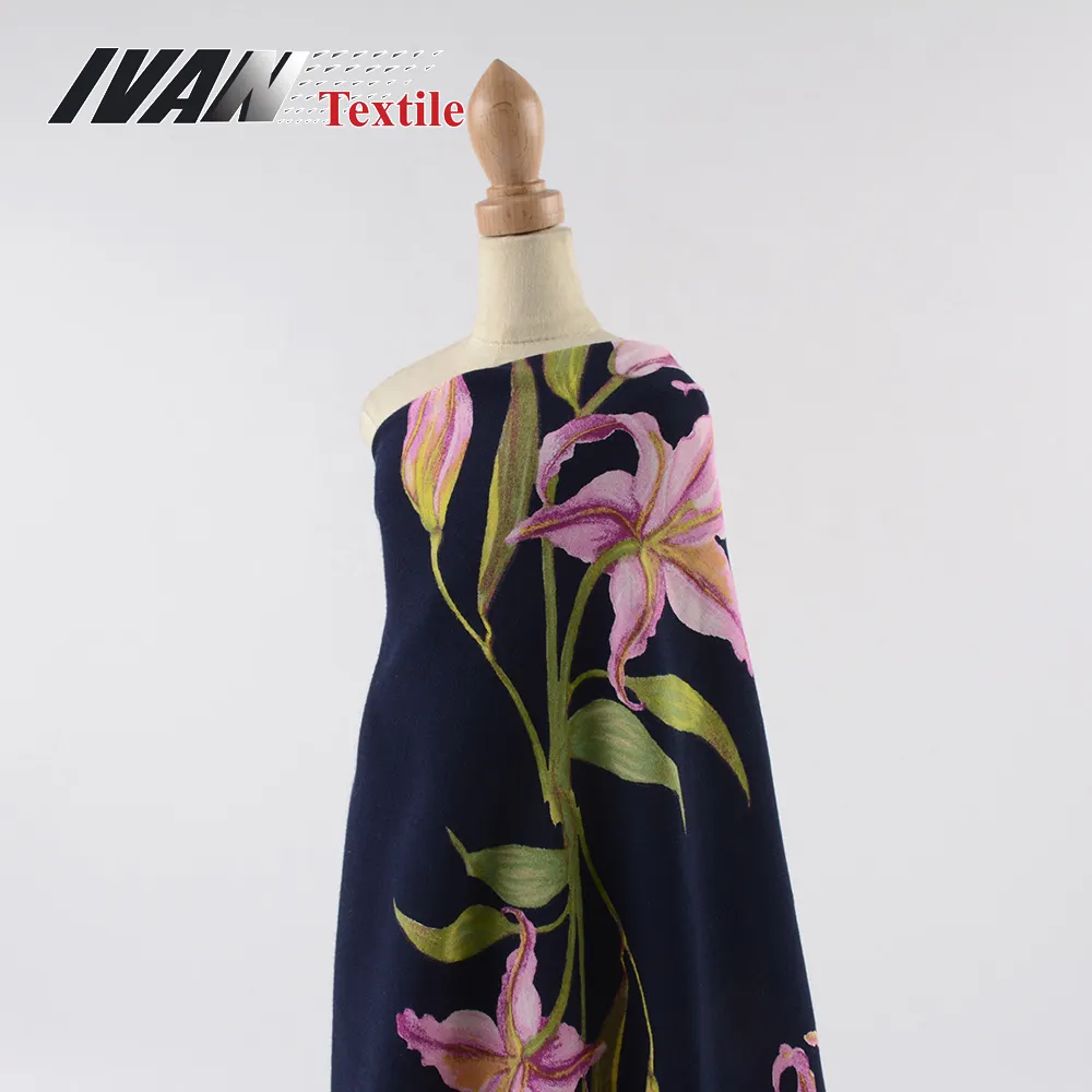 Tela de rayón viscoso con estampado floral para vestido, tejido suave de lirio 30S, 100