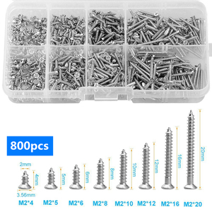 ชุดสกรูหัวแบนสำหรับเจาะ M2 400/800ชิ้นชุดจัดประเภทสกรูเกลียวสำหรับต่อเล็บแบบ DIY - Product Image 6