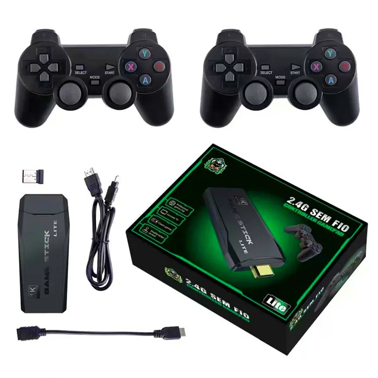 Konsol Mini Retro 64GB, konsol Video Game nirkabel 4K HD M8, stik Game Lite dengan Gamepad bawaan 10000 Game untuk PS1/SFC/FC