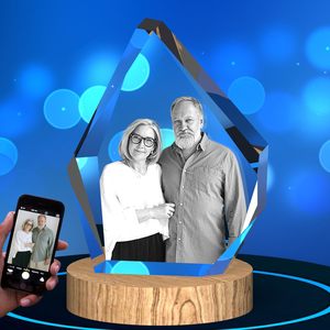 卸売3Dクリスタルキューブブランク写真ポートレートカスタマイズ3Dガラスキューブクリスタル彫刻クリスタルブロックキューブ木製ベース