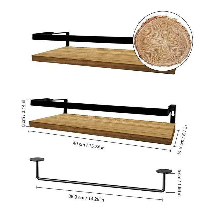 Set di 2 ripiani per mensole sospese rustiche mensole galleggianti in legno di pino a parete per cucina bagno camera da letto