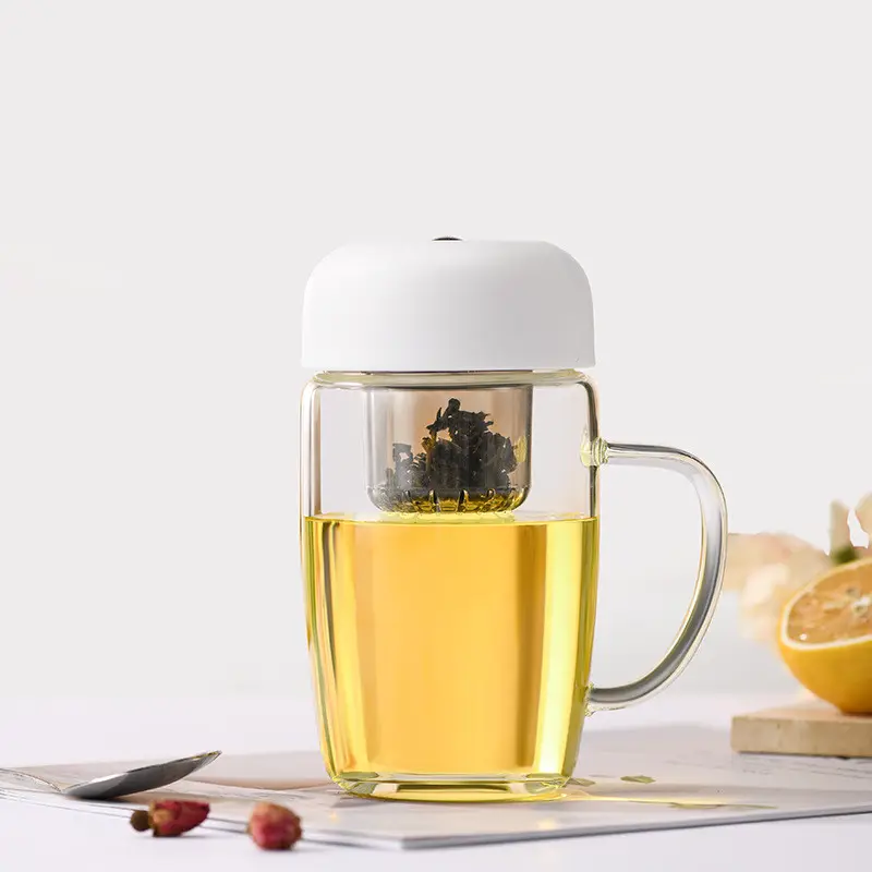 Taza de té grande de vidrio de borosilicato alto sin BPA con infusor y tapa para té de hojas sueltas