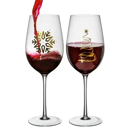 Tazza di cristallo di natale con Logo tazza di vino rosso tazza di vino personalizzata di lusso ed elegante con stampa decalcomania Festival