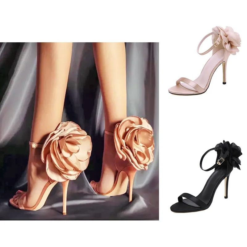 2023 di alta qualità nuovo Design tacchi donna donna fiore matrimonio tacco alto punta aperta elegante sandalo cinturino alla caviglia scarpe da ballo