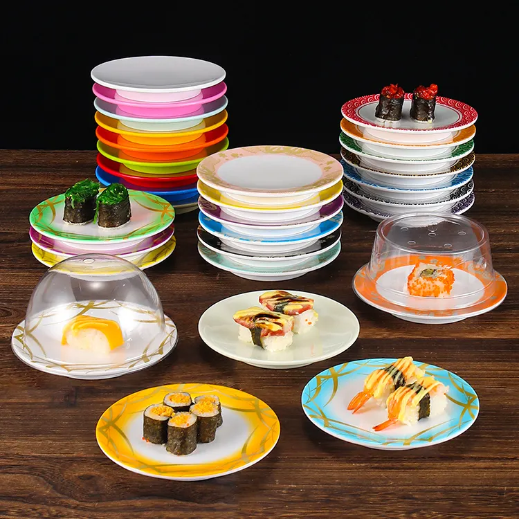 Japanese Restaurant 15cm Round Sushi Plate Melamine Conveyor Belt Sushi Plates