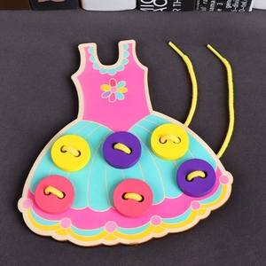 Per bambini Perline Allacciatura Bordo di Giocattoli di Legno A mano coordinazione occhio Del Foro Stringa Gioco Cucire Pulsante Giocattolo - Product Image 3