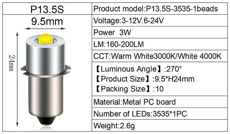 3W P13. 5S 6-24V(10 PCS/Bolsa)
