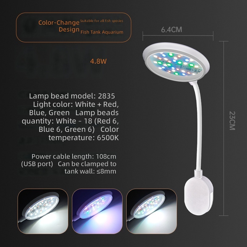 Luz de pinza USB mini de 48W con espectro completo y cambio de color, blanca.
