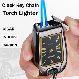 Chaveiro de liga de zinco recarregável, chaveiro luxuoso de liga de zinco com multifunção de metal, resistente ao vento, chaveiro, isqueiro para churrasco