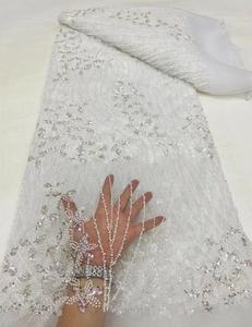 HFX 2024 New High End Beauty Hot <span class=keywords><strong>on</strong></span> Sale Stoff Hochwertige hand gefertigte Stickerei Pailletten Perlen Netz Spitze für 5 Meter Brautkleid