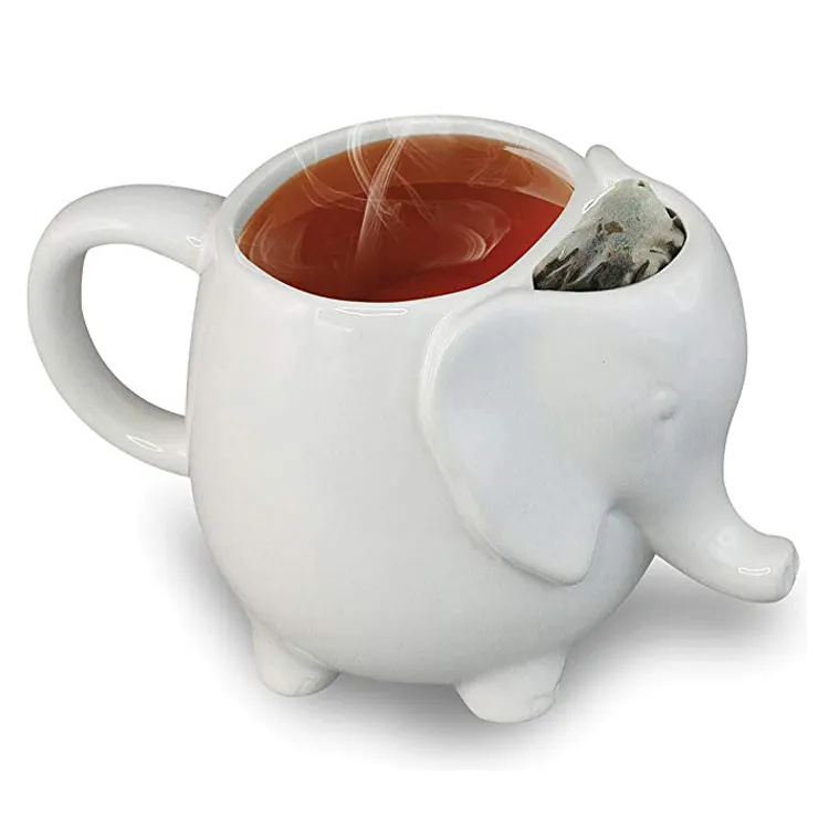 Bianco forma di Elefante di caffè tazza di porcellana di ceramica tazza di tè con il supporto