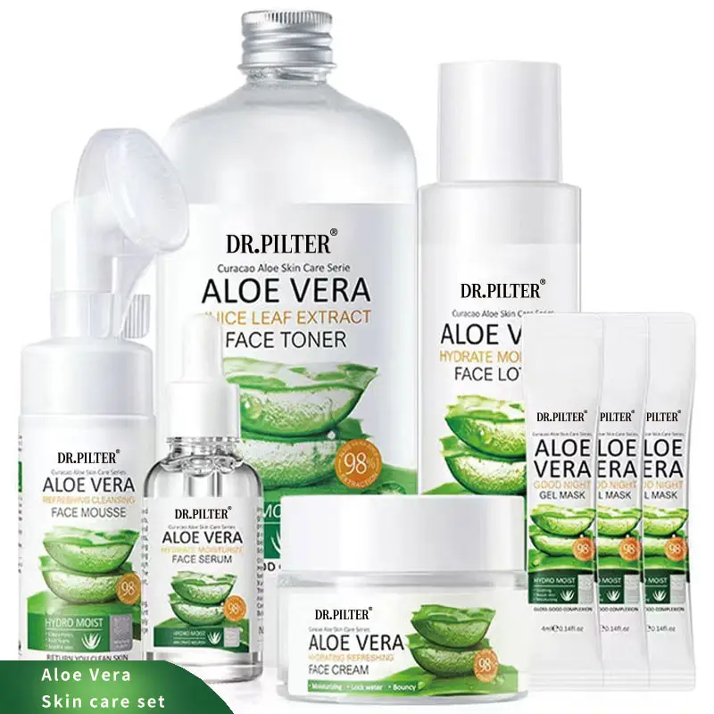 Aloe conjunto de cuidados com a pele, conjunto de toner + essência + creme facial + mousse + máscara facial + creme para os olhos + creme para personalização do batom, br