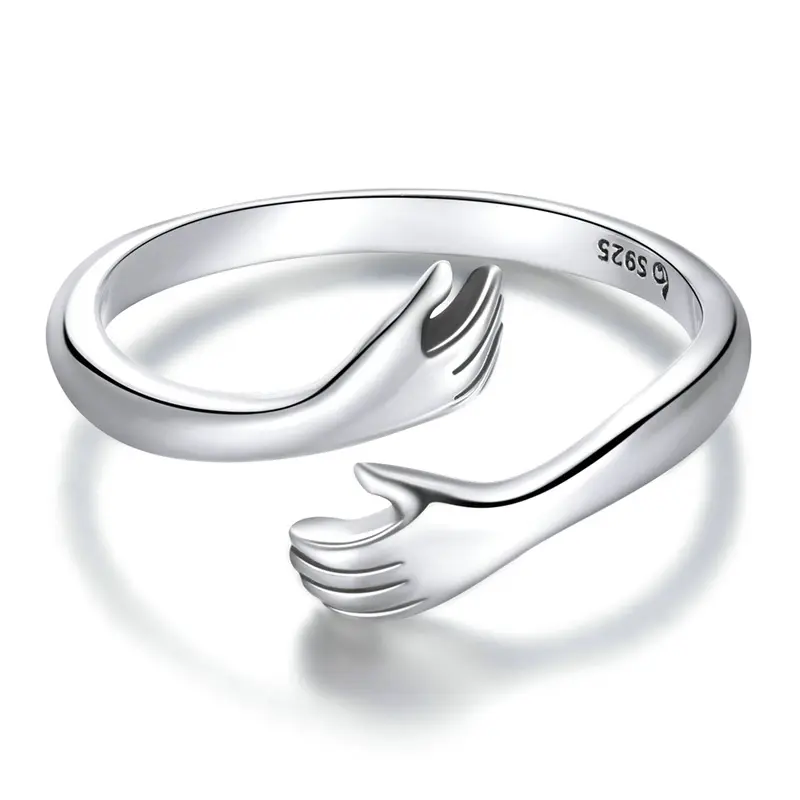 Bel nuovo design s925 argento Sterling abbraccio calore e amore anello regolabile a mano per le donne gioielli da festa il suo grande anello abbraccio amorevole