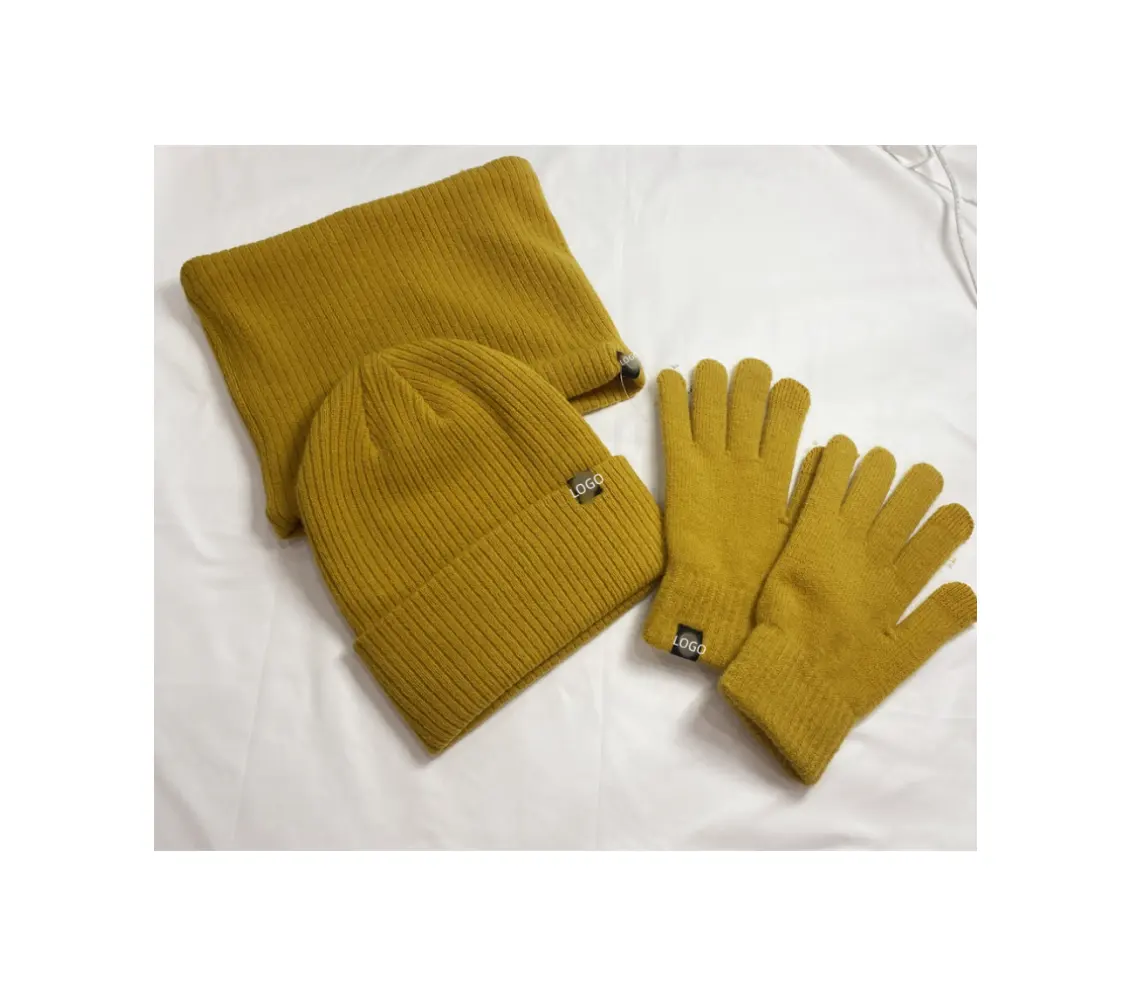 Gorro de lana, bufanda y guantes cálidos, gorro de punto a prueba de viento de tres piezas y guantes de tres piezas, conjunto de gorro de invierno