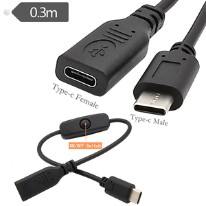 USB Type C สายเคเบิล USB Type C ตัวผู้เป็นตัวเมียพร้อมด้วยสวิตช์เปิด/ปิดสาย USB C แบบขยายขนาด0.3ม. - Product Image 3
