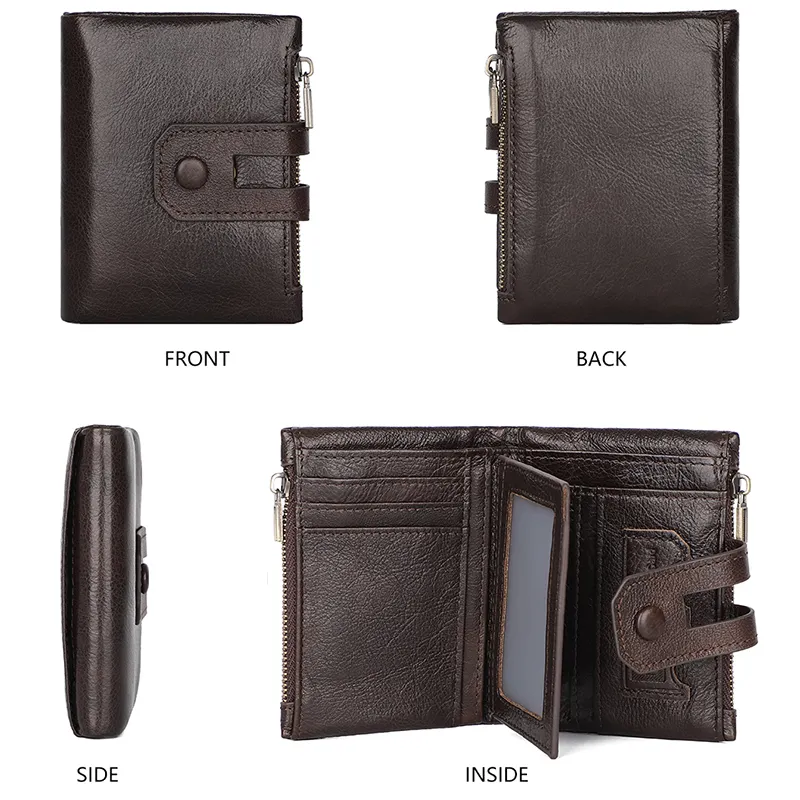 Sıcak satış dana Mini hakiki deri cüzdan RFID engelleme lüks Gents özel fermuar erkek ince cüzdan zincir cüzdan ile