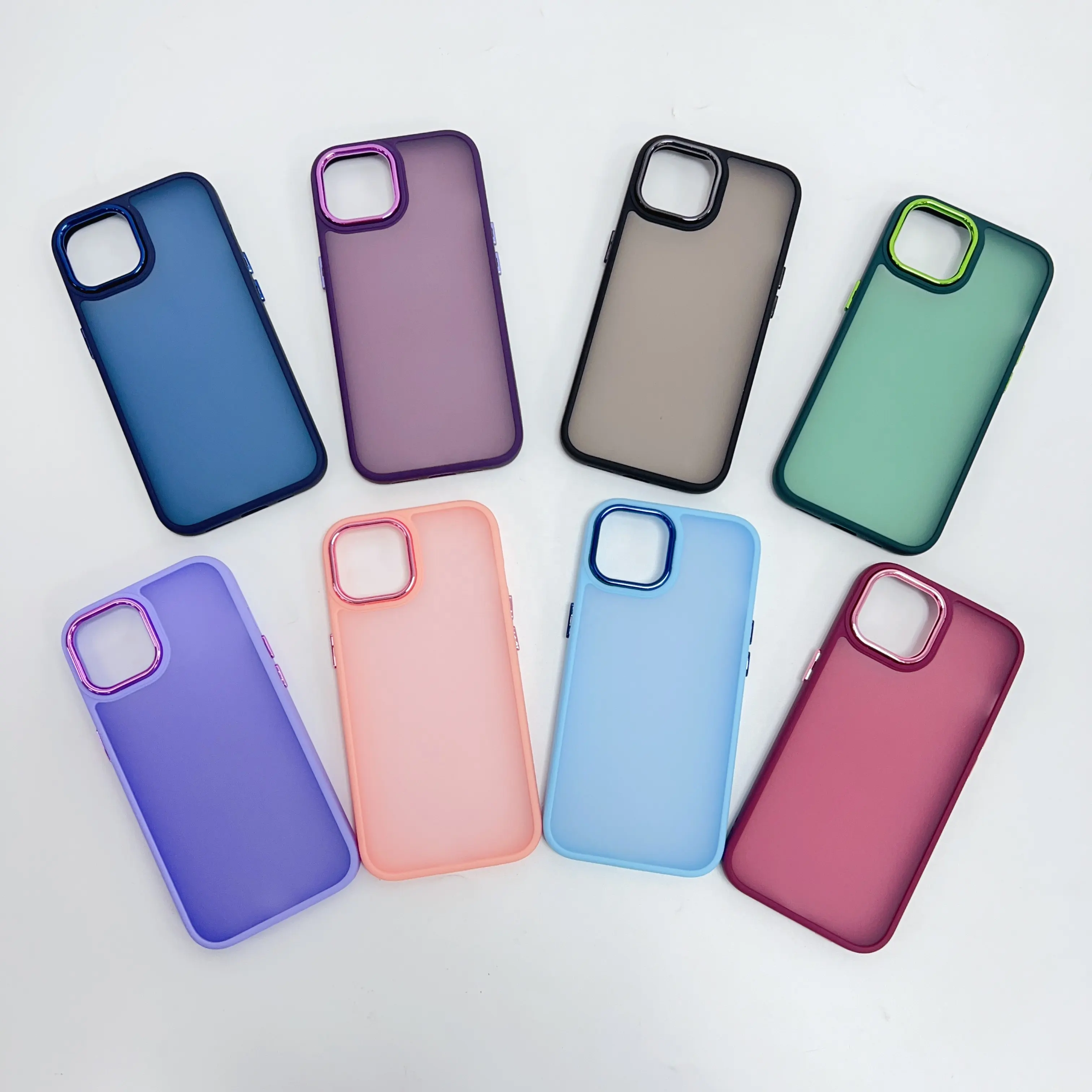 Popular Matte PC Phone Case for iPhone 15 14 13 12 11 pro max with Electroplating Camera Frame mobile case mobile cover case