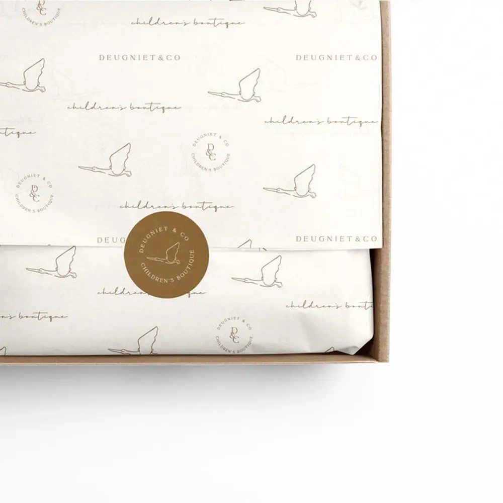 Impresión de logotipo de marca dorada personalizada, papel de seda para envolver regalos con estilo, embalaje y promoción