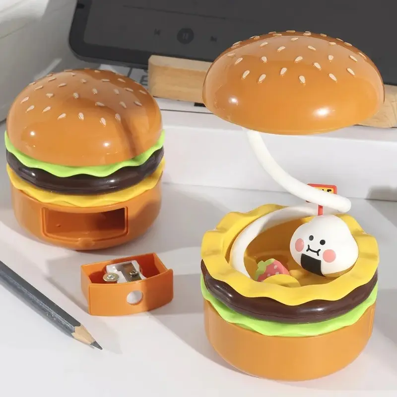 Yaratıcı Burger LED masa lambası Hamburger ışık sevimli karikatür lamba şarj edilebilir çocuk okuma lambası göz koruması gece lambası hediye