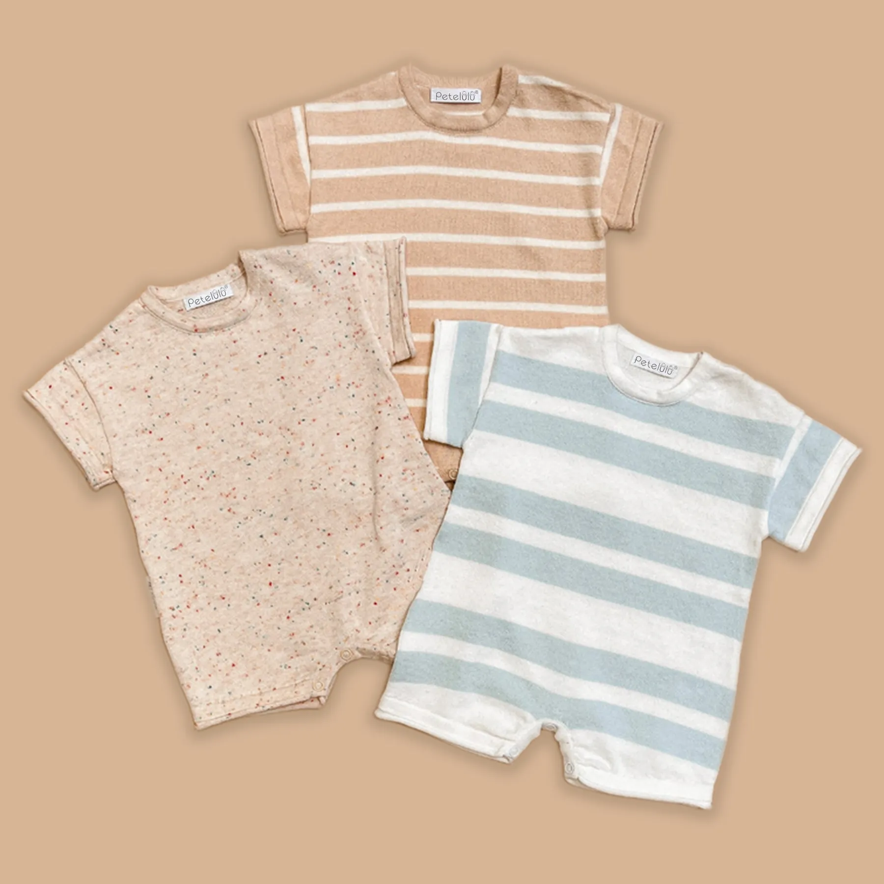 Ropa de punto a rayas personalizada para bebé, suéter de punto con aguja gruesa de manga corta, monos, ropa para niños pequeños