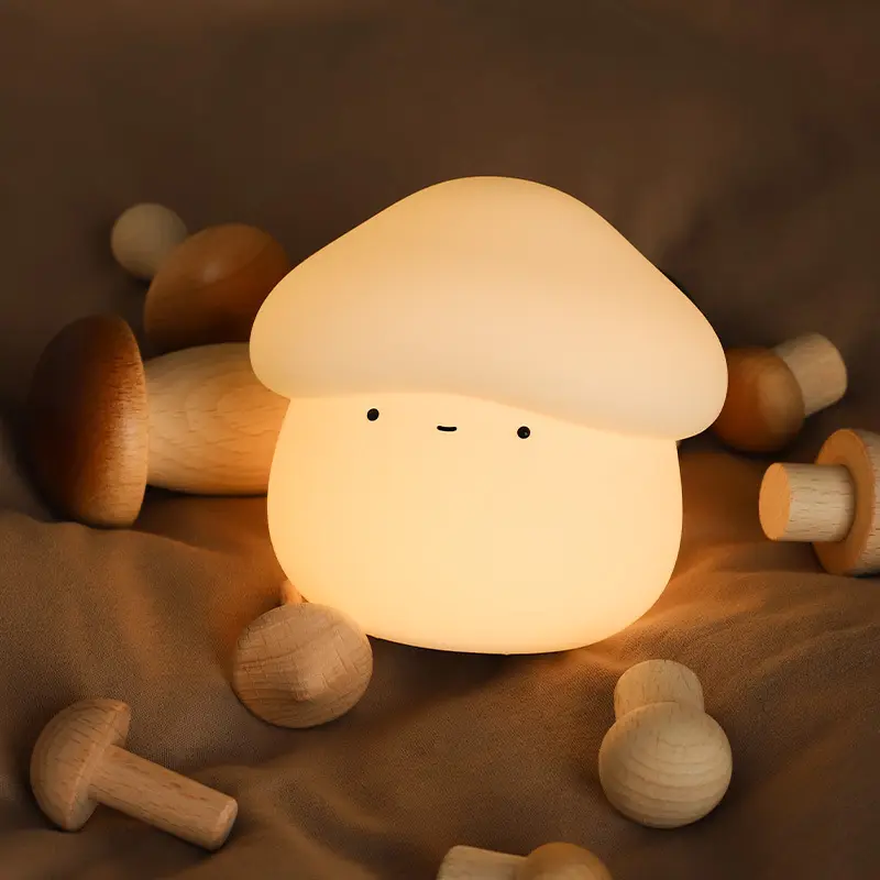 YIZHI Creative 3D Kids Bedside Lamps Soft Mushroom Silicone Night Light Dimmable Timer Rechargeable Night Lamp for Baby Bedroom