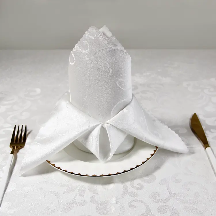 Guardanapo de mesa de jantar de casamento bordado personalizado de fábrica, tecido de linho branco para mesa de jantar