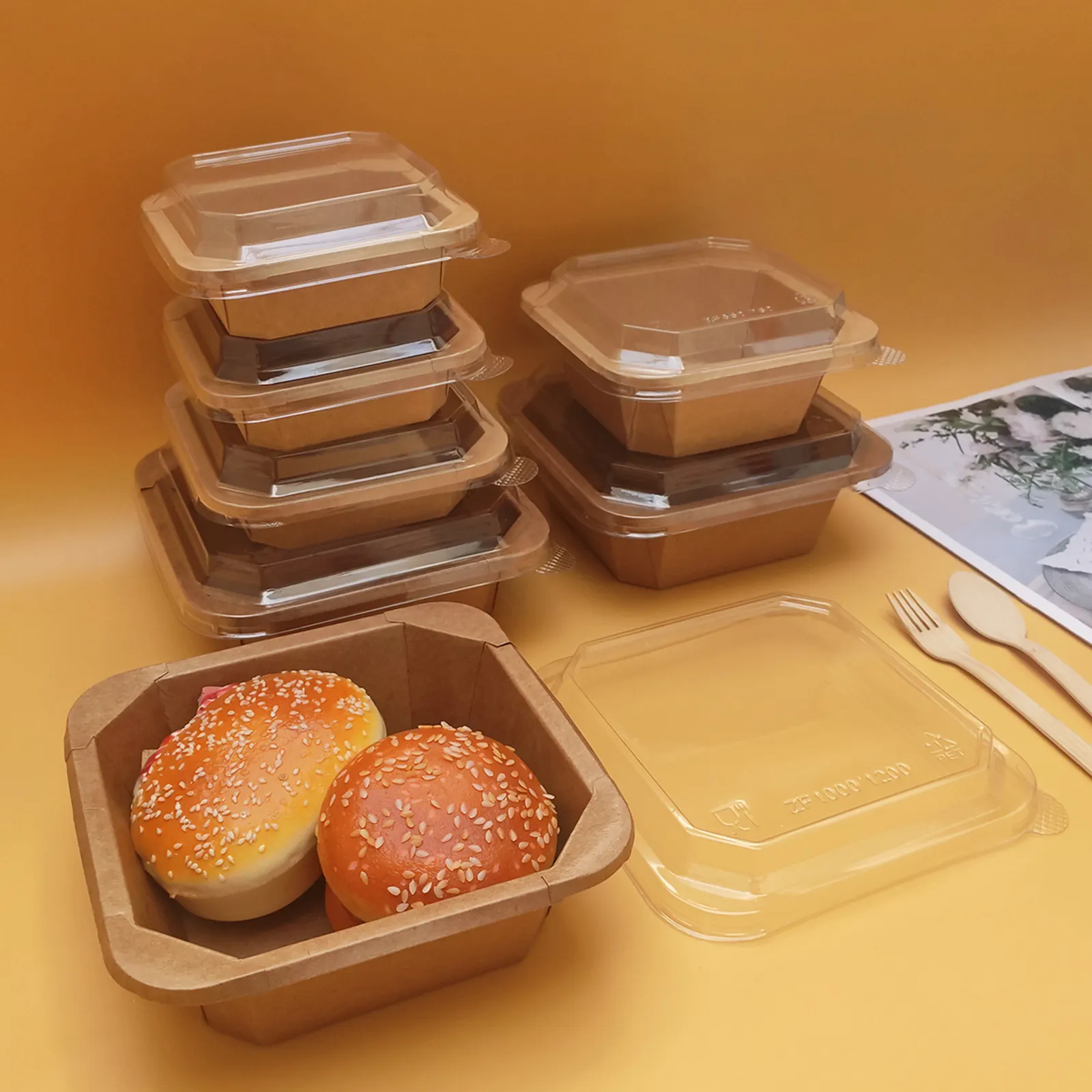 Benutzer definierte Nudel behälter Eis Einweg Salat Lebensmittel Papier Schüssel mit Deckel zum Mitnehmen