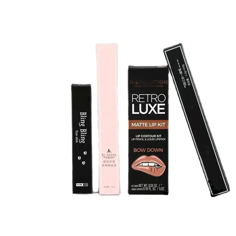 Aangepaste Bedrukte Luxe Golfkarton Papieren Doos Kleine Witte Doos Verpakking Voor Lippenstift Wenkbrauw Potlood