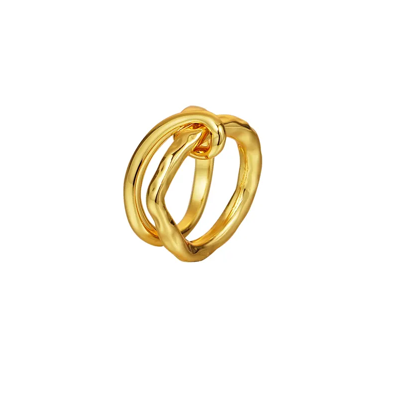 Imple-anillo cruzado de doble capa chapado en oro de 18K para mujer, accesorios de decoración para dedos, estilo orean