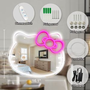 Bán buôn hiện đại đơn giản lớn lớn tường phòng tắm trang trí nội thất Vanity trang điểm thông minh LED <span class=keywords><strong>Hello</strong></span> <span class=keywords><strong>Kitty</strong></span> gương Miroir spiegel espejo - Product Image 3
