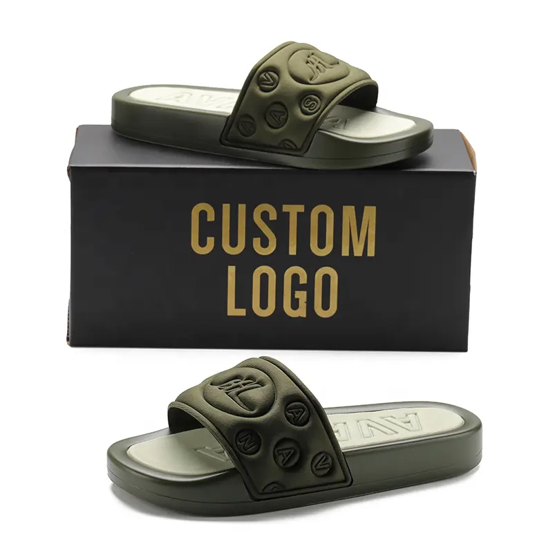 Xsheng Oem Logo Precio de fábrica Paquete unisex Zapatilla Logotipo en relieve Diapositiva personalizada Tamaños de EE. UU. Muestra gratis Logotipo personalizado Diapositiva