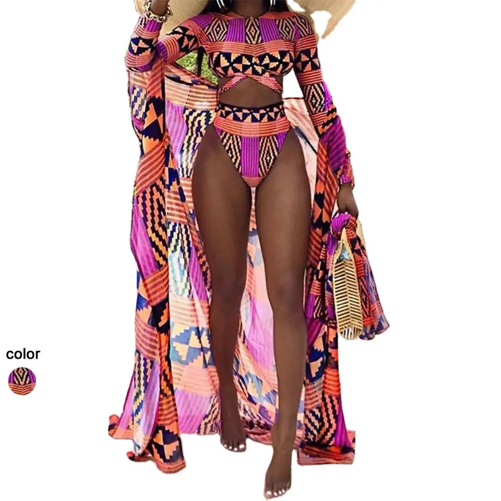 Bikini africano con estampado personalizado, traje de baño de talla grande y 3 piezas, 2023