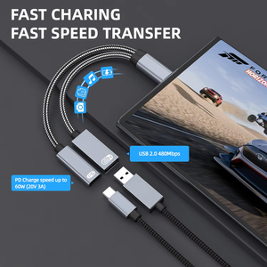 Kaynak üreticisi tip-c usb2'ye 1 naylon örgülü adaptör PD60w şarj OTG USB flash sürücü taşınabilir sabit sürücüyü destekler - Product Image 3