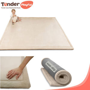 Tenderfun matras bermain bayi, karpet busa memori beludru koral lembut awan antiselip tahan air krem - Product Image 1