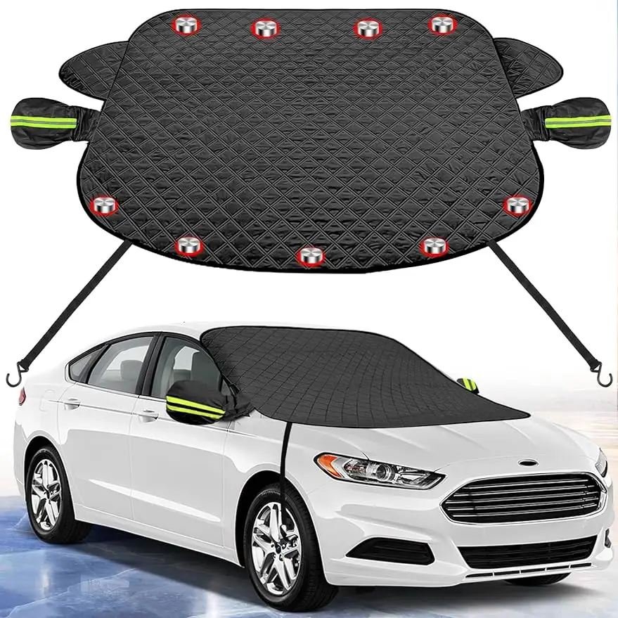 Car Windshield Snow Cover para gelo e neve com bordas magnéticas e Windproof Webbing Straps Windscreen Frost Protector Covers