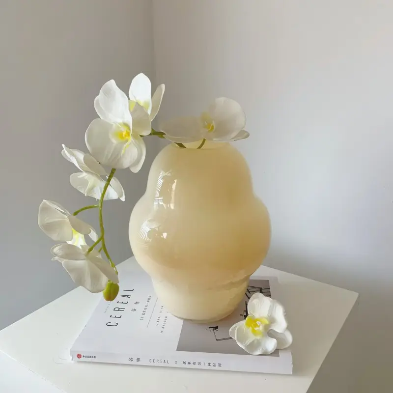 ビーズポイントクローズ透明ガラス花瓶吹きクリエイティブパターンウォータージャーポットベリーグラスミドルクリームガラス花瓶