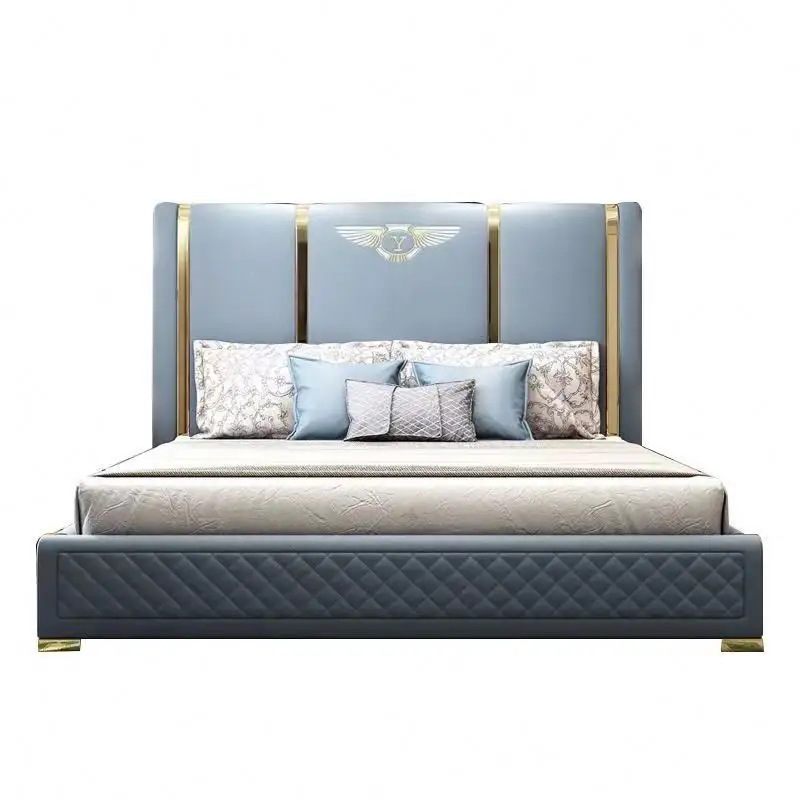 Cama de cuero de lujo ligera de estilo italiano cama de madera maciza americana moderna simple 1,8 metros