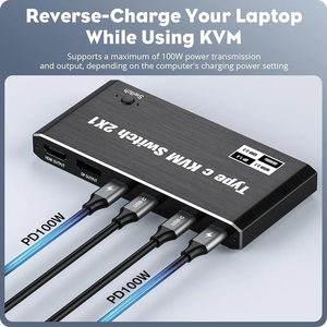 Type-C <strong>KVM</strong> <strong>Switch</strong> with HDMI DP Port <strong>KVM</strong> Switcher for 2 Computers Share <strong>1</strong> Monitor With 100W PD Fast Charging