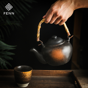 日式复古800毫升瓷茶壶水壶多种风格陶瓷茶壶，带藤柄 - Product Image 2